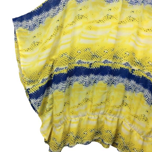 Fucsia Poncho Top/Blouse Women's Size 3X Blue/Yellow Boho Flowy Sheer Colorful - Picture 3 of 7